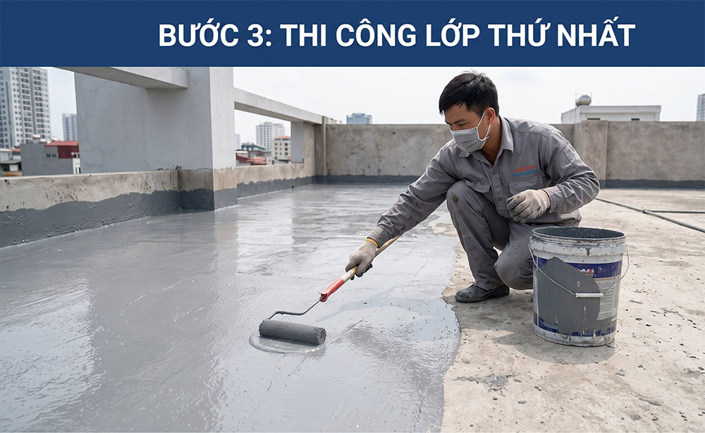 thi công sơn chống thấm xi măng lớp thứ nhất